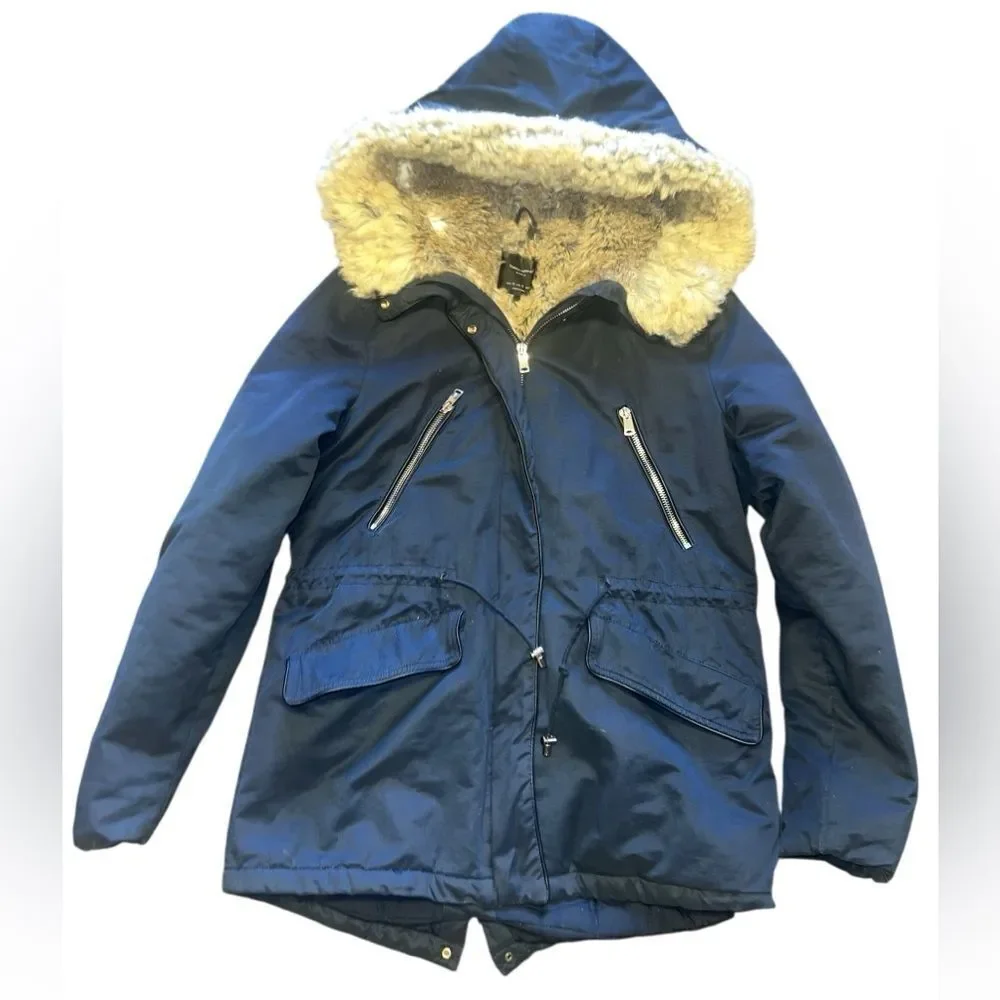 ✨HP✨Zara Navy Fur Lined Parka with Detachable Hood✨